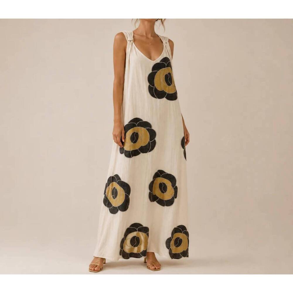 NEW MYSTERY RESORT noir bloom maxi dress in off-white